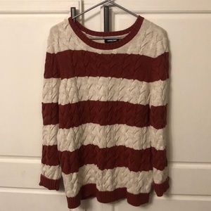 Lands’ End Striped Cableknit Sweater Size Large